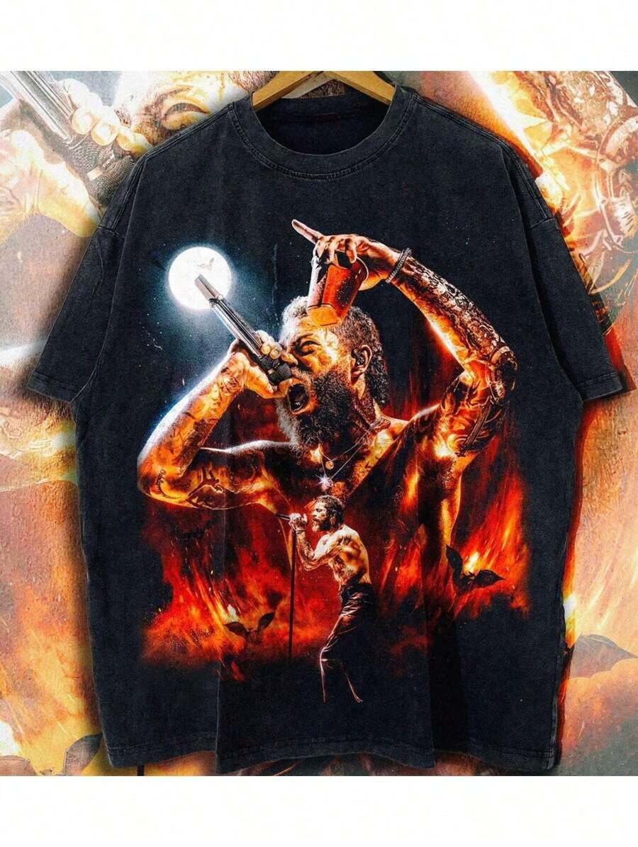 Posty Malone Tour Vintage Rap Country Concert Printed TShirt,Women Oversized Y2K Western Cowgirl Bootleg Cotton Crew Neck Summer Festival Vacation Top - AA9 - 查看 1