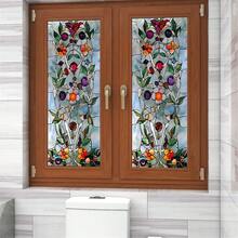 Flower Window Privacy Film Decorative Stained Glass Static Window Cling Heat Blocking Removable Stickers