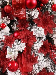 2pcs/10pcs/20pcs Hollow Mesh Clip-On Artificial Poinsettia, Christmas Tree Decorations, Glitter Poinsettia Wreath Decor, Holiday Decorations, Christmas Tree, Wreath, Glitter Poinsettia Christmas Tree Ornaments, Holiday Decor, DIY Poinsettia Wreath, Party Decorations