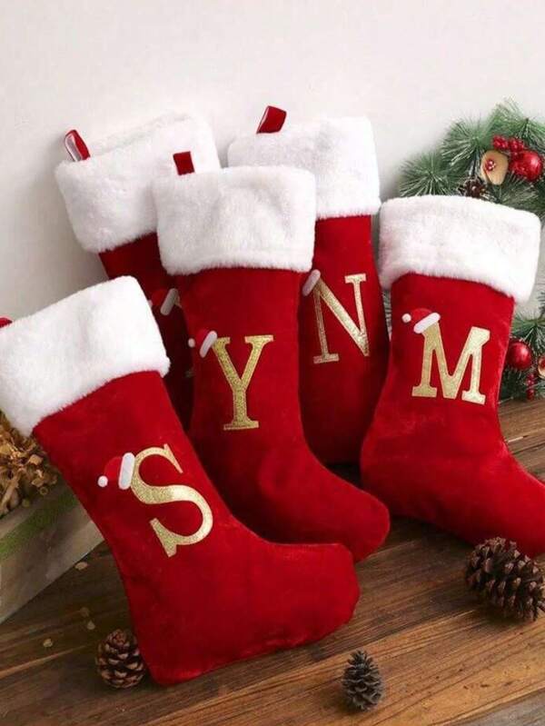 2 PIEZAS Medias de punto de 20 pulgadas con monograma, medias grandes con monograma de letras inglesas para colgar en la chimenea, medias doble cara para decoración de fiestas de Navidad y Año Nuevo, regalos personalizados con iniciales, decoración navideña familiar