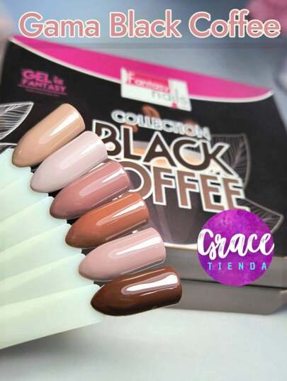 Gama  BIACK COFFEE de Gel Semipermanente Fantasy Nails 6piezas, Gama Geles Uso profesional