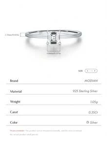 MODIAN Emerald Cut D Color Square Moissanite 925 Sterling Silver Classic Finger Rings For Women Wedding Statement Jewelry - Silver - View 4