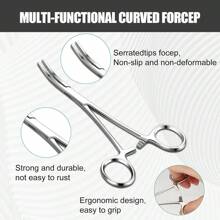 2pcs Professional Stainless Steel Tweezers - Precision Straight/Curved Tip Hemostatic Forceps, Suitable For Fishing, Pet Grooming And Outdoor Use - Metal Pliers, No Electricity Required - Silver - View 7