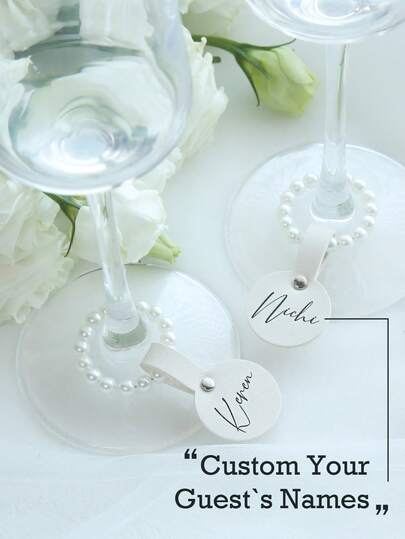 CUSTOM NAME GLASS CHARMS Personalized Name Pearls Wine Glass Charms With Customized Vegan Leather Name Labels 1pc/5PCS/10PCS/50PCS Wine Glass Markers Chic Pearl Wedding Wine Charms Drink Markers With For Stem Glasses Funny Wine Charms Party Decorations Drink Identifiers Tags For Cups For Weddings Birthday Bar Parties