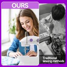 IAGREEA迷你电动缝纫机，6V直流便携式缝纫工具，带自动绕线器、脚踏板和夜灯 | 两档速度，适用于1-5层布料 | 旅行、宿舍、房车和家庭使用的理想之选 | 可用于纽扣修补、缝边、DIY手工 | 节日礼盒套装，包含8个线轴、剪刀和卷尺