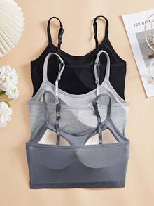 3PCS Women's Solid Color One-Piece Adjustable Shoulder Strap Is Comfortable, And There Is No Steel Ring With Its Own Chest Pad, Tube Top Underwear, Sports Sleep Bra Vest Underwear.
