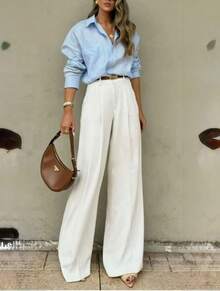 Straight-Leg, Wide-Leg Suit Pants. Floor Length - trắng - Xem 1