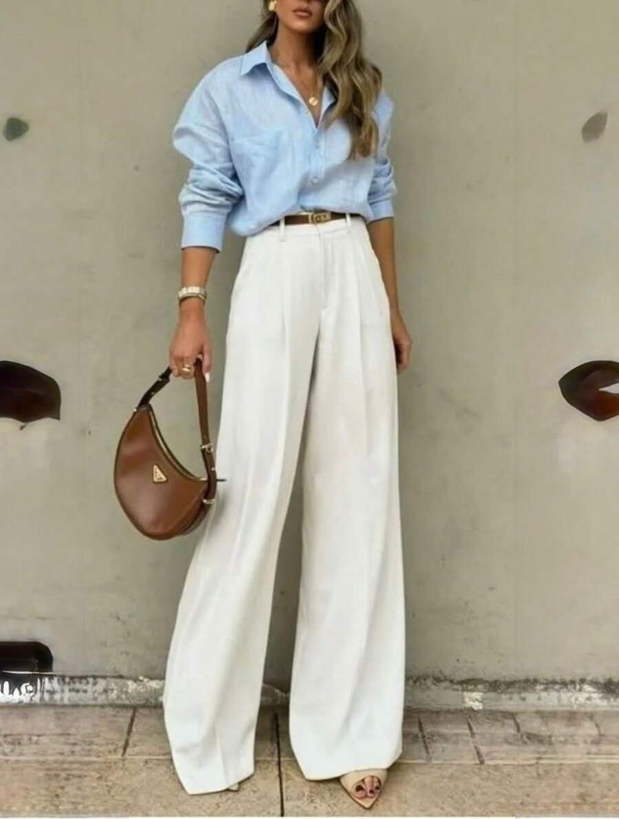 Straight-Leg, Wide-Leg Suit Pants. Floor Length - trắng - Xem 1