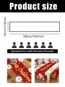1pc 35x180cm Christmas Polyester Tablecloth, Santa Claus Polyester Tablecloth, Red Background Decorative Long Tablecloth, Christmas Merry Christmas Holiday Party Dining Table Coffee Table Long Cloth, Suitable For Home Holiday Atmosphere Decoration - Multicolor - View 5