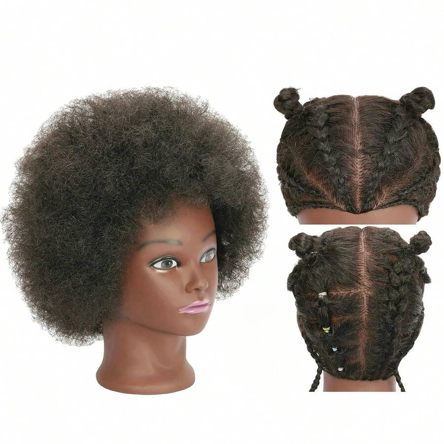 Kinky Curly 100% Human Hair Mannequin Head For Hairdresser Practice Afro Cosmetology Manikin Doll Head Styling Hair Extension Braiding - Multicolor - View 1