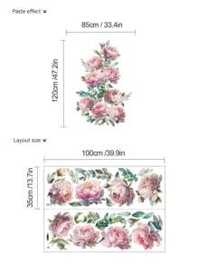 mama look 2pcs Pink Flowers Green Leaves Large Size Self-Adhesive Wall Sticker For Bedroom Living Room Hallway Wall Decoration, Stickers, Wall Decal, Vinyl Decal For Home Decorations, Spring Decoration Items Refresh Your Home, Festival Decoration Stickers Gifts Birthday Graduation