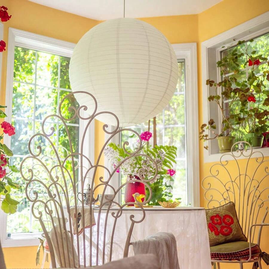 白色纸灯笼装饰，婚礼派对装饰，悬挂圆形纸灯笼，适用于生日、婚礼、圣诞节、新娘、家居装饰、派对装饰，可能有污渍 - 彩色 - 查看 1