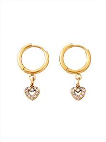 TONSI 一套优雅迷人的简约时尚不锈钢锆石18K镀金心形首饰套装，适合夏季海滩、旅行、工作、日常、派对等场合佩戴，女士适用。 - 金色 - 查看 10