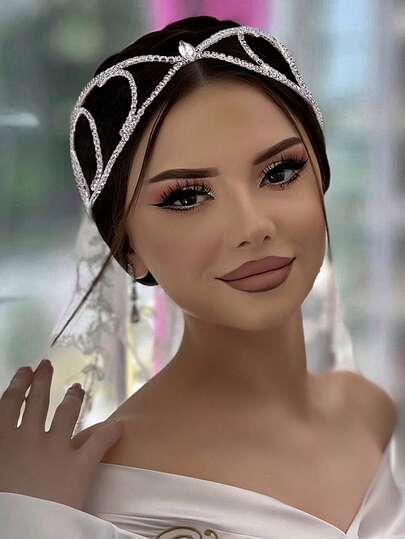 1pc Handmade Elegant Silver Rhinestone Chain Bridal Headband, Suitable For Wedding, Formal Occasions And Banquets