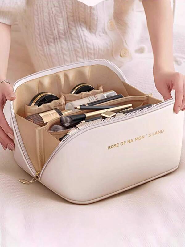 1 Stück große Kapazität Doppelschicht PU Leder wasserdichte Kosmetiktasche, multifunktionale Reise-Organizer-Tasche, geeignet für Nagellack, Foundation, Puder, Lidschatten, Eyeliner, Wimpernverlängerung, Hautpflege, Make-up-Pinsel, Cremes, ätherische Öle, Augenbrauenstift, Augenbrauenpuder, Lippenstift, Lipgloss, Kamm, Kopfhörer, Kreuzfahrt- und Studentenwohnheim-Essentials