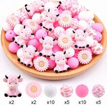 6/34/55/56/100pcs 3D Highlands Cow Focal Point Daisy Flower Silicone Beads Hexagon Silicone Beads Suitable For DIY Crafts Jewelry Necklace Bracelet Keychain Making - 3D Highland Cattle Series - View 14