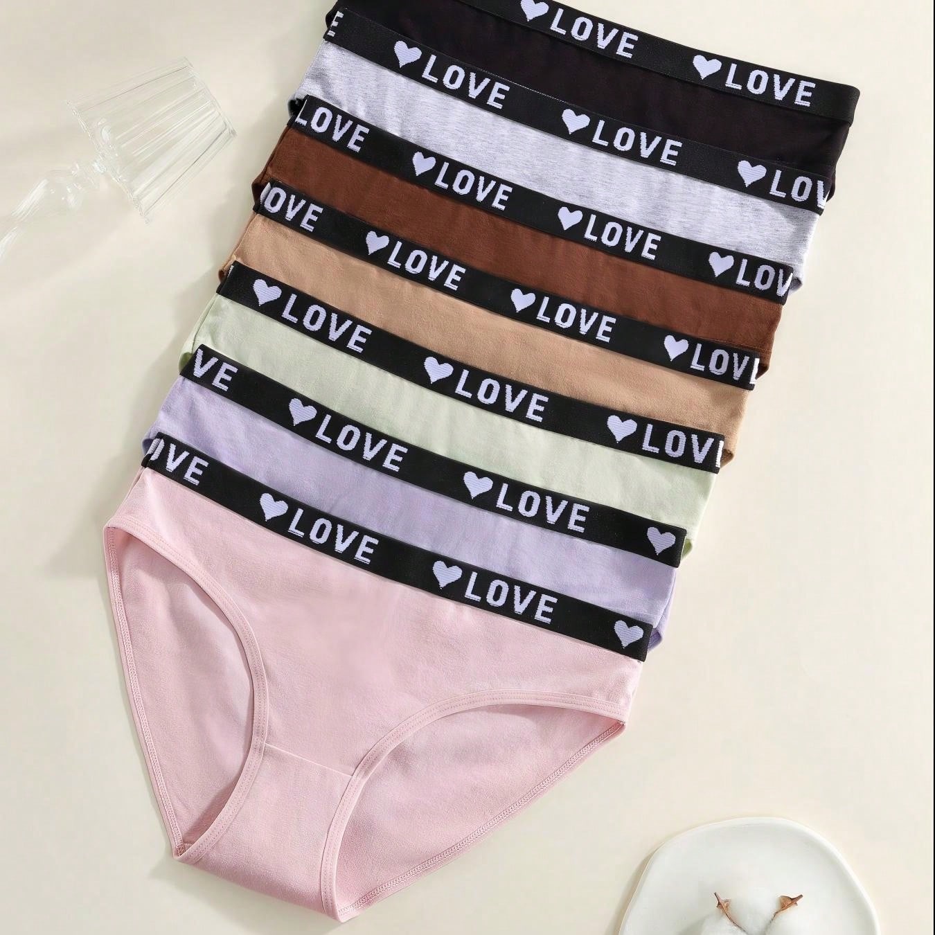 Piezas de bragas casuales para mujer, 9 piezas de conjunto de ropa interior tipo bikini suave y elástica con estampado de letras para mujer