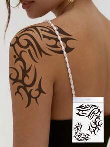 1 件女士纹身贴纸，半背加大图案，创意古代图腾图案