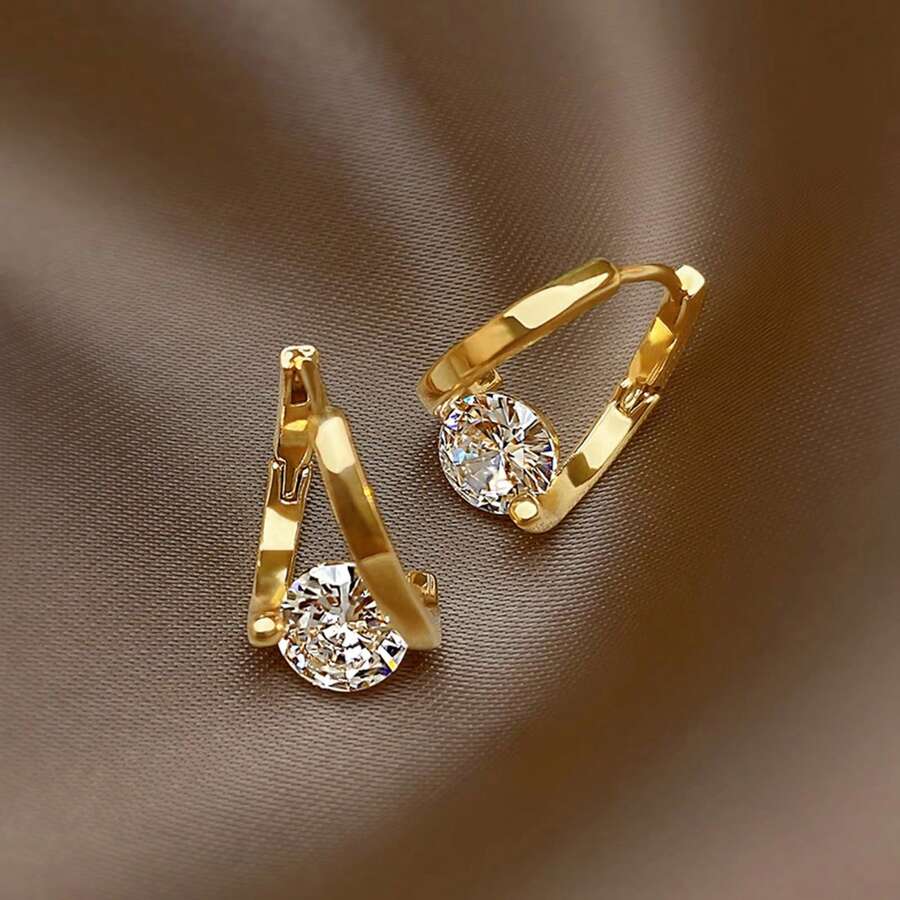 Elegant And Minimalist Style Gold Earrings, Versatile And Fashionable Earrings, Suitable For Parties And Vacations - All Year Round Durable Natural Accessories, Suitable For Daily Commuting Wear - 金色 - 查看 1