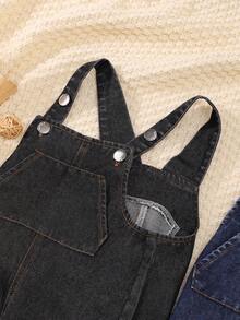 2 件套幼儿男童休闲蓝黑色牛仔背带裤，春秋装，含胸带衬衫和工装裤 - 彩色 - 查看 3