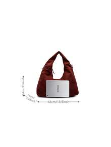 Fashionable Solid Color High-Capacity Multi-Pocket Shoulder Underarm Tote Bag - Red - View 5