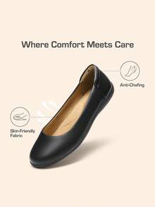 Women Ballet Flats Comfortable Round Toe Slip On Ballerina Flats Casual Office Dressy Work Shoes - 黑色 - 查看 2
