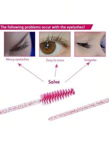 70pcs/Set Rose Red Mascara Disposable Micro Eyelash Comb Brush Set, Eyelash Extension Brush, Mascara Applicator Wands - Hot Pink - View 6