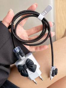 5pcs/Set Bow-Knot Design [European Version 20W Charger Protector] Clear Charging Port Cover & Anti-Break Cable Protector For IPhone11/12 13/14/15/16 Pro Max/Plus | 2-In-1 Protective Case Combo