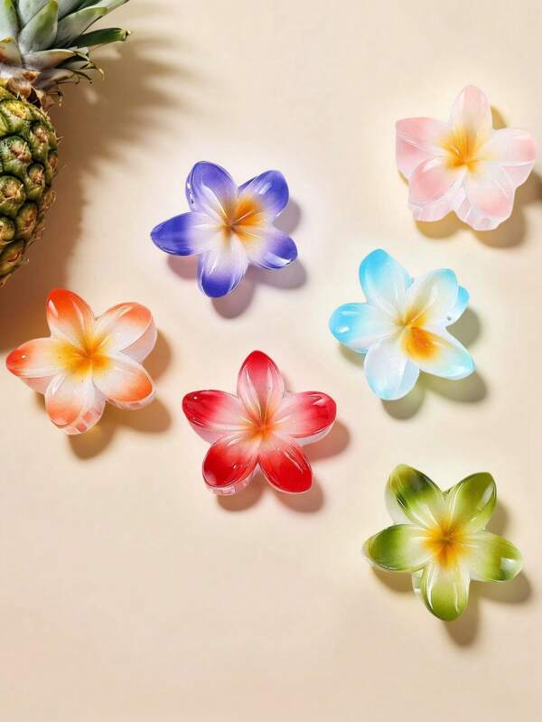 3pcs Bohemian Style Hibiscus Flower Claw Hair Clips (For Women) - Mixed Floral Pattern Anti-Slip Design Beach Holiday Resort Accessories, Summer Vacation Gift Hair Accessories Women Claw Clip