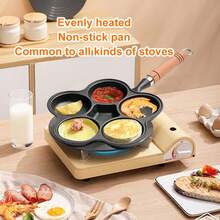 6-Hole Thick Cast Iron Frying Pan, Frying Pan, Multifunctional Breakfast Frying Pan, Uncoated Non Stick Frying Pan, Suitable For All Stoves (Gas, Electricity, Induction), Durable Frying Pan, With Heat-Resistant Handle, Easy To Clean, Family Dinner Supplies, Party Supplies - màu đen - Xem 2