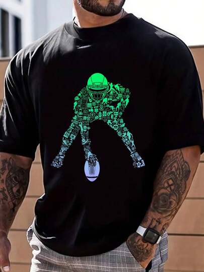 100% Cotton Youth Apparel Center Player Boys T-Shirt Men Graphic T-Shirt Cotton Print Short Sleeve Casual Top, Summer Tee Mens Tops