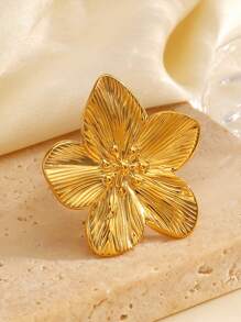 1 件 18K 镀金不锈钢简约大花戒指，适合女性日常佩戴和送礼 - 金黃色 - 查看 5