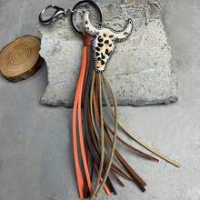 Bull Head Pattern Bag Bag Jewelry Pendant Multi Color Western Tassel Style Personalized Animal Printed Keychain - 3 - Xem 3