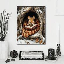 Kit de pintura diamante faça você mesmo JOZYSH, 30x40 cm/11,8x15,7 pol. ou 40x50 cm/15,7x19,6 pol., design fofo de esquilo lendo, adequado para sala de estar, quarto ou decoração sazonal para casa como presente, bordado de diamante sem moldura, design de esquilo caprichoso, artesanato de esquilo