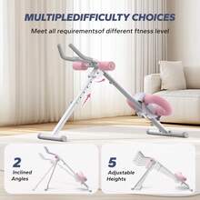 MERACH Ab Machine With Two Pull Cords, Adjustable Ab Trainer Gym Equipment For Core Workout At Home, Foldable, Knee Support, Abdominal Exercise Machine For Home, Core Training System - White & Pink - View 6