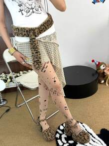 1pc Y2K Sexy Music Note Printed Sheer Pantyhose, Lightweight For Spring/Summer - Apricot - View 3
