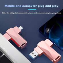 Reletech 玫瑰金双 USB 闪存盘 - C 型和 USB 3.2 双头 OTG 记忆棒，金属机身拇指驱动器，适用于手机/电脑/笔记本电脑（即插即用，无需适配器） - 粉色 - 查看 3