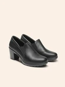 Women's Chunky Low Block Heel Pumps Comfort Oxfords Shoes Casual Loafers - 黑色 - 查看 7