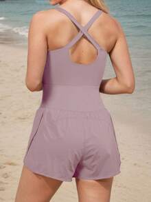 tooluck Womens Running Jumpsuit Workout Rompers Athletic Romper One Piece Outfits Exercise Jumpsuits Gym Yoga Clothes Mauve Purple - 淡紫色 - 查看 2