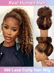 38Inch Highlight Jerry Curly 360 Lace Front Wigs Human Hair 4/27 Honey Blonde Transparent Lace Pre Plucked Hair Curly Wigs For Women 360 Full Lace Frontal Wigs Human Hair - S4/27 - View 1