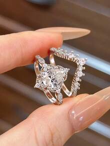 Stylever Un set de inele din argint 925, luxos și rafinat în formă de picătură, din zirconiu, cadou pentru logodnă, nuntă, petrecere, ținută zilnică, bijuterii de lux pentru femei