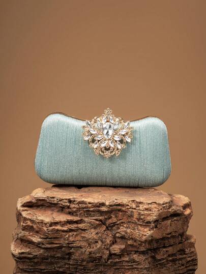 1 件闪亮水钻装饰优雅条纹女士手拿包，时尚名媛风格晚宴包，适合正式活动、婚礼、派对，是送给女性的理想礼物