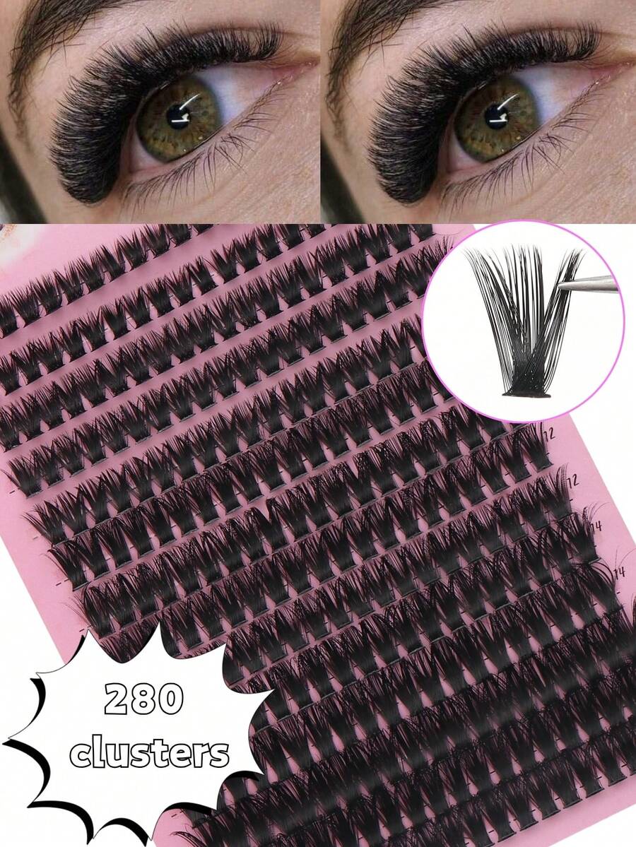 Wimpernverlängerungs-Set, 280 Stücke, 8-16mm gemischte Länge, künstliche Nerz-Wimpern D-Curl natürliche Dicke, russisches atemberaubendes Augen-Make-up, natürliche Wimpernverlängerung 3D Russischer Curl Make-up-Tool für Augen-Make-up, Wimpernbüschel, Einzelwimpern, Wimpern, Falsche Wimpern