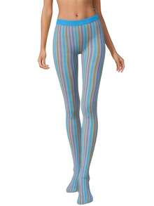 Women Sheer Tights Control Top Pantyhose Y2k Polka Dot Skinny Mesh Tights Fishnet Socking Leggings - 藍色 - 查看 1