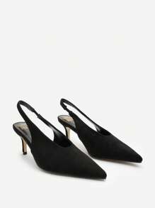 Where’s That From Mira Pointed Slingback Kitten Heels - Black Suede - View 4