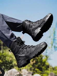 Men's Anti-Slip & Water-Resistant Outdoor Sport Boots, Plus Size Mid-Top Hiking Boots, Tall Desert Boots, Practical Military Boots For Hiking, Camping And Other Outdoor Activities, With Zipper And Hook And Loop Design