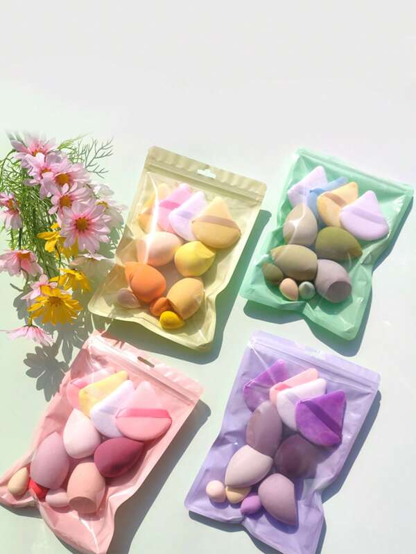 7/11pcs Macaron Makeup Sponge Set, Dopamine Makeup Blender, Flocked Powder Puff, Makeup Tools Combo, Suitable For Mixing, Foundation, Liquid, Cream And Powder. Blender For Enhanced Makeup Application