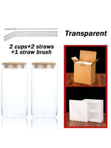 2pcs,16OZ Frosted/Clear Glass Cup Tumblers With Bamboo Lid Sublimate Tumbler Blanks DIY For Iced Coffee Cups