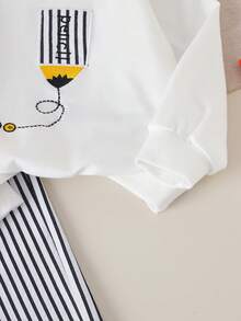 2pcs/Set Boys Casual Round Neck Sweatshirt With Embroidered Design And Elastic Waist Striped Jogger Pants, Suitable For Spring/Autumn Outdoor Wear - White - View 10