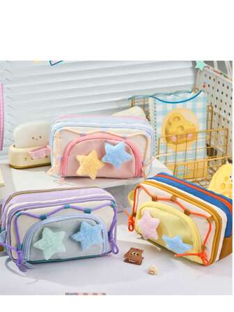 1pc Simple Black Bow White Pencil Bag, Hand Account Clip Office Bill Student Test Paper Folder Long Tail Clip, High-Looking Cute Girl Student Makeup Bag Large Capacity Stationery Storage Bag